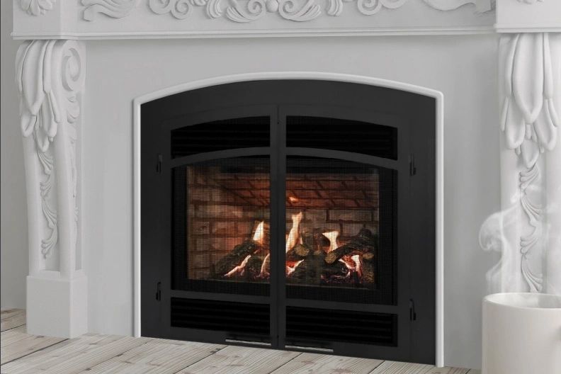 Fireplace with a Black Door — Flagstaff, AZ — Roof Dancers Inc.