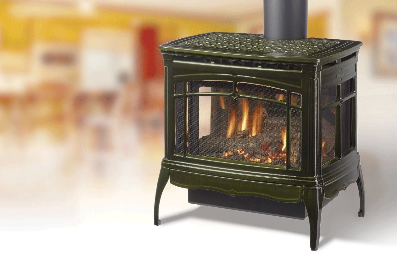 Green Wood Stove with Flames  — Flagstaff, AZ — Roof Dancers Inc.