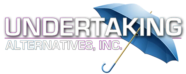 Logo for Undertaking Alternatives, Inc. with an open blue umbrella over the text 