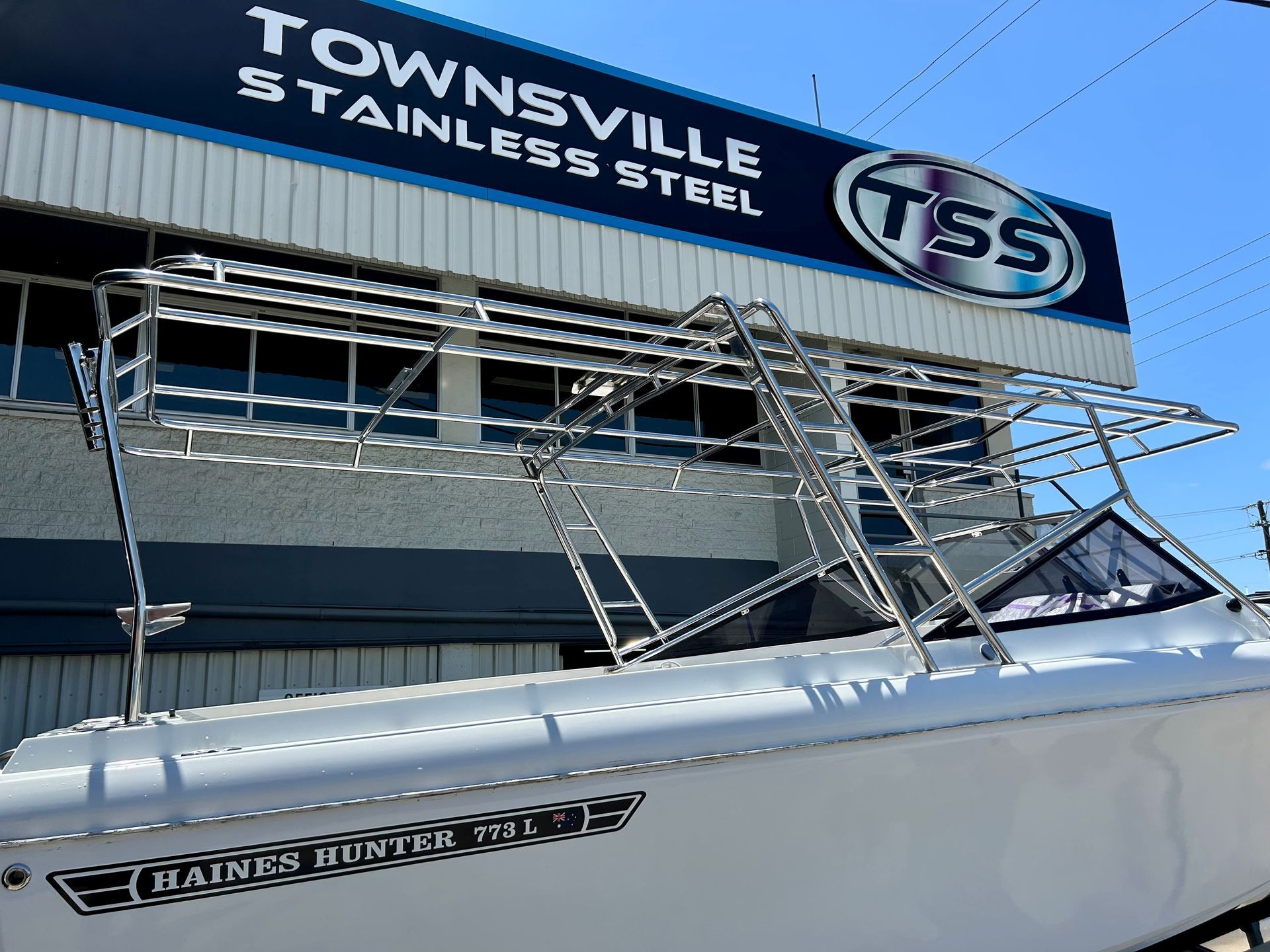 A Metal Boat Frame Being Worked on Inside a Workshop — Townsville Stainless Steel in Garbutt, QLD