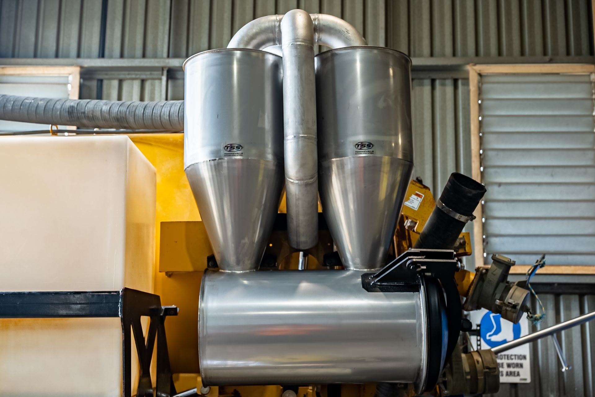 Close-up of Industrial Machinery With Two Silver Hoppers — Townsville Stainless Steel in Garbutt, QLD