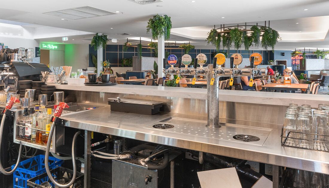 Steel Bar with Glasses and Bottles Above — Townsville Stainless Steel in Garbutt, QLD