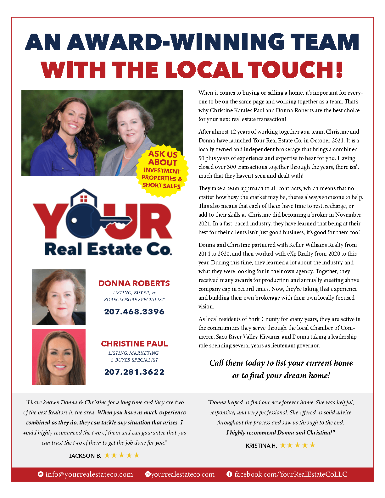 An award winning team with the local touch !