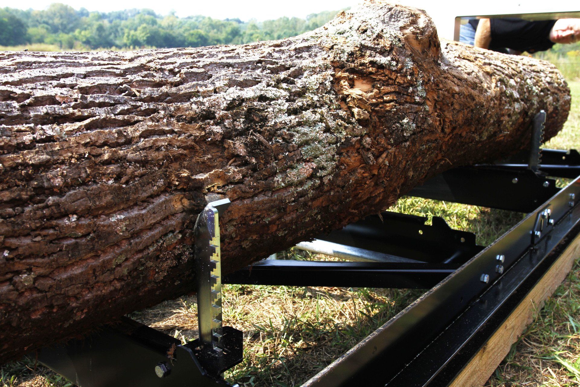 Close up of log with side supports
