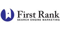 Logo for First Rank Search Engine Marketing: blue circle with a white ribbon and a star, and text.