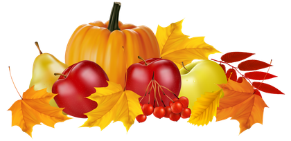 Autumn harvest arrangement with pumpkin, apples, pear, leaves and berries.