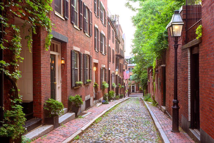 Acorn street Beacon Hill cobblestone Boston in Massachusetts USA