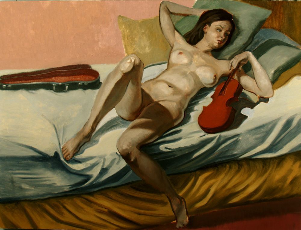 Reclining Nude with a Violin | Figurative Oil Painting by John Varriano