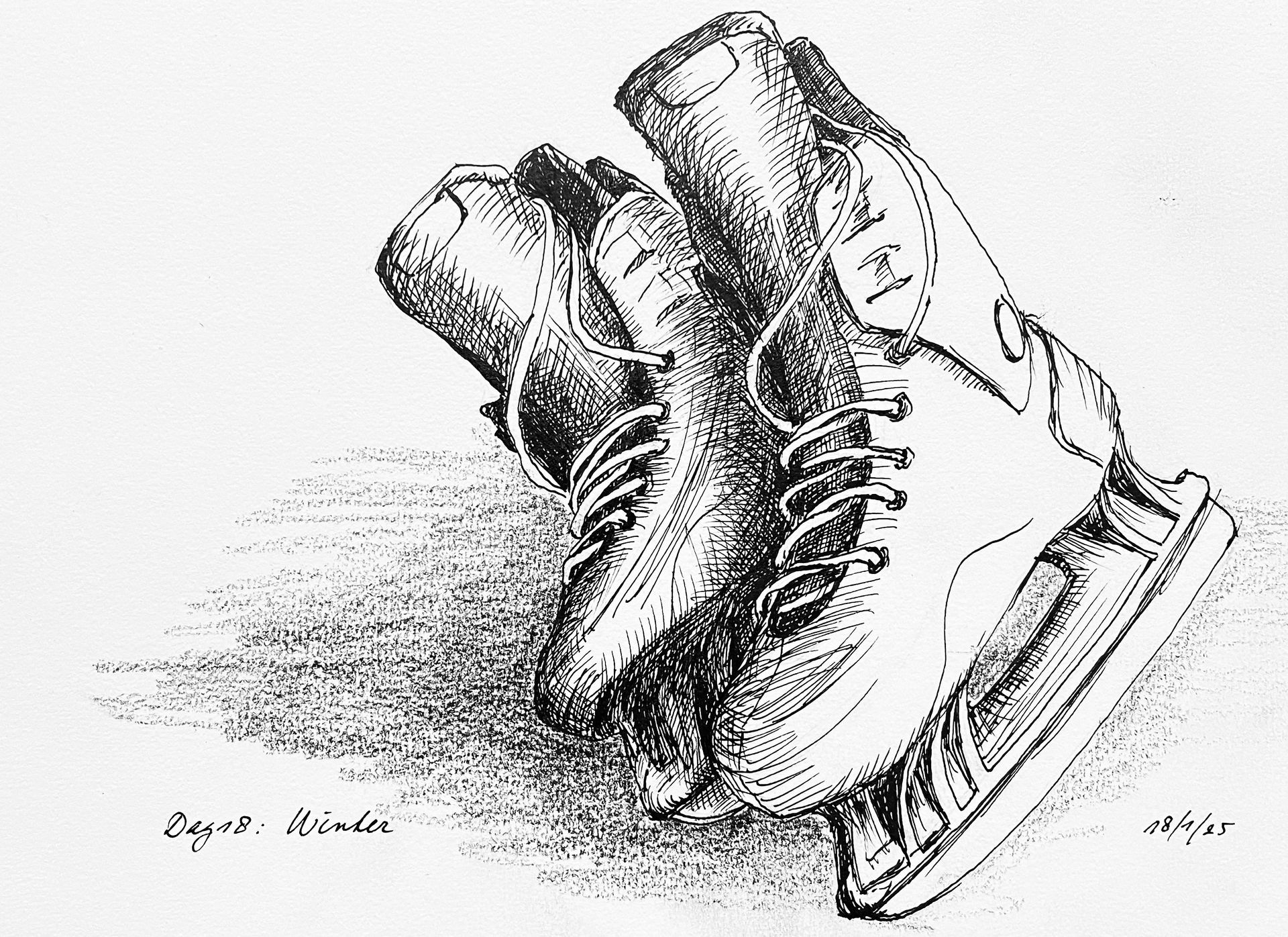 Schaatsen in een pentekening.