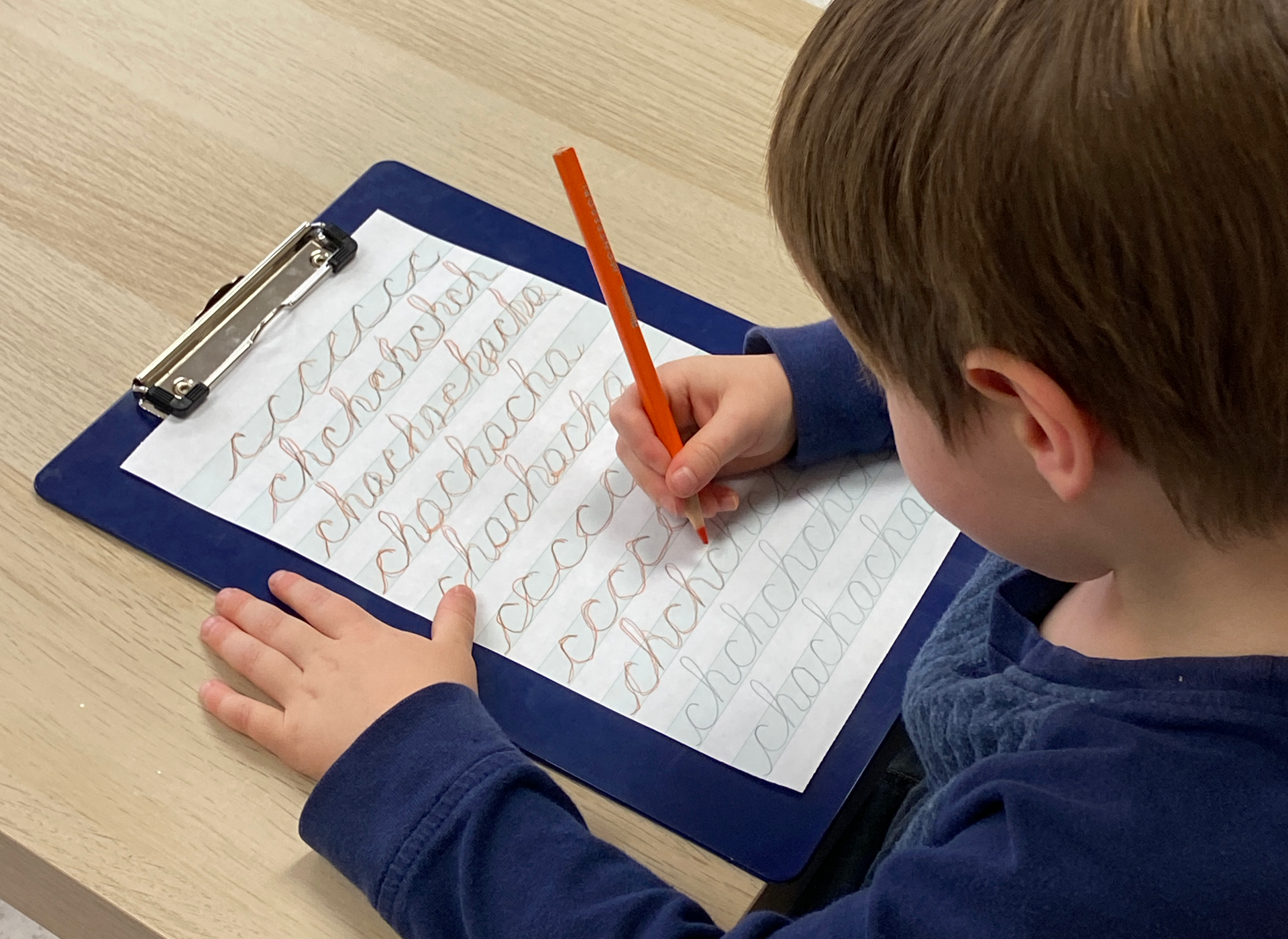 Montessori child handwriting