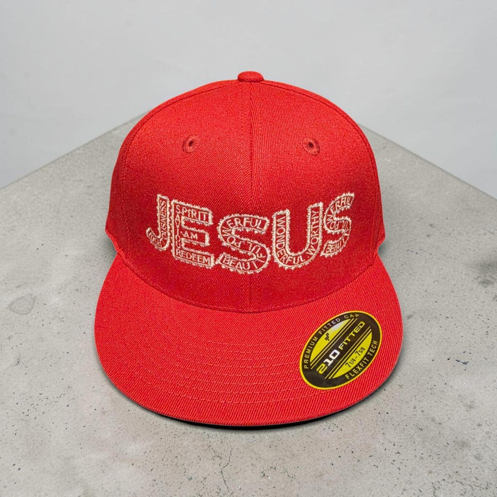 Red hat with white letters