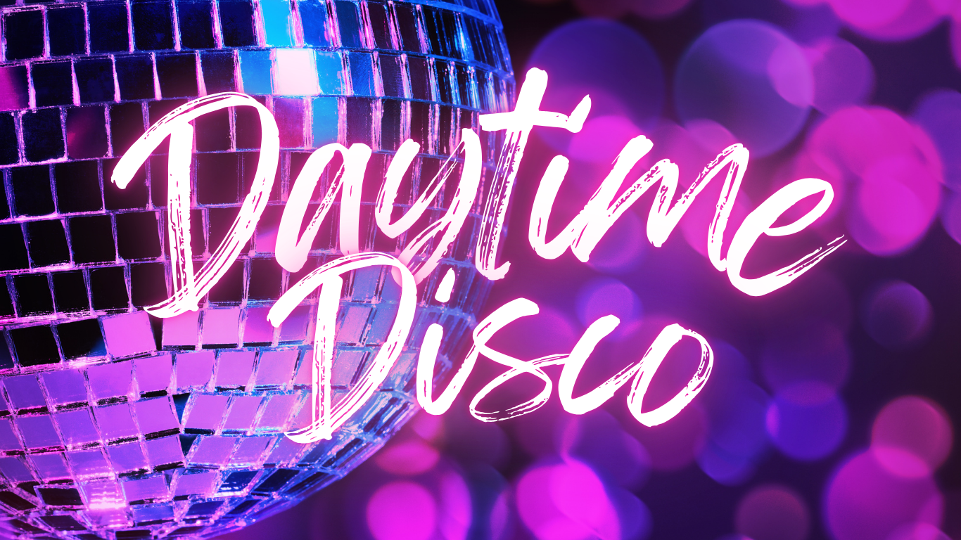 A disco ball with the words daytime disco written on it