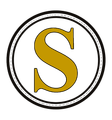 The letter s is in a black and white circle.