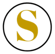 the letter s is in a black circle on a white background .