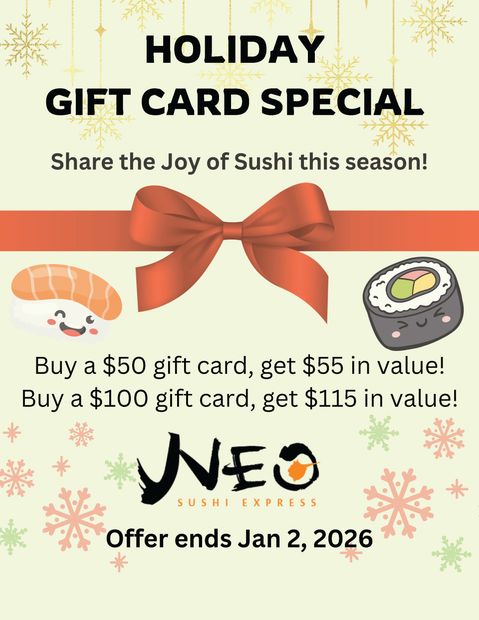 Neo Sushi Express holiday gift card special deal