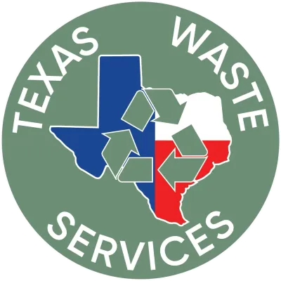 A logo for texas waste services with a map of texas