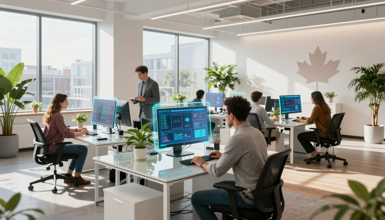 Modern workspace showcasing AI-driven content creation tools for 2026.