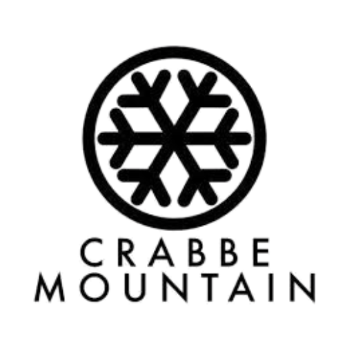 Logo for Crabbe Mountain: Snowflake within a circle, with text 