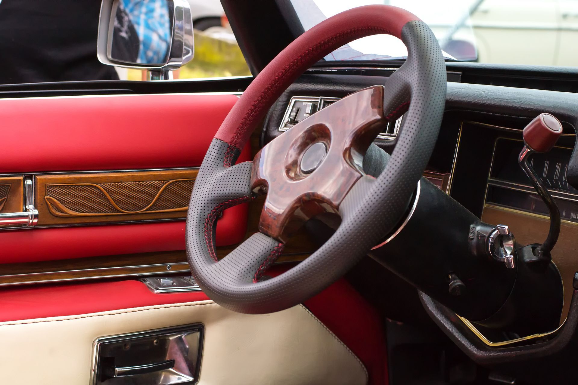 Classic Mercedes Benz interior showing steering wheel during Mercedes Benz Auto repair service.