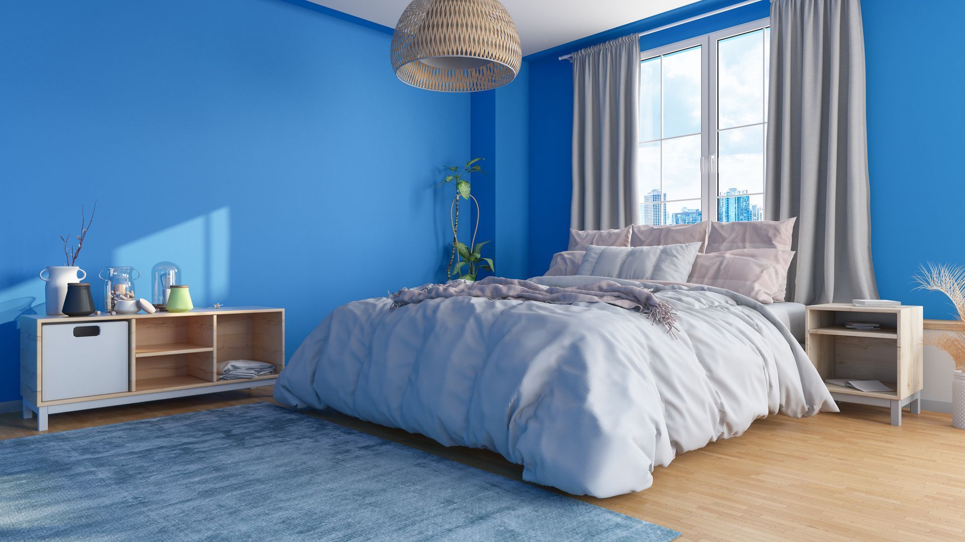 Bedroom With Blue Wall Paint — Seymour, IN — All In 1 Home Improvement