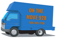 A blue moving truck that says on the move 928