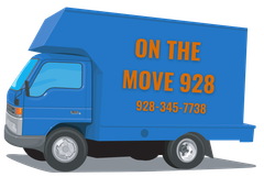 A blue moving truck that says on the move 928