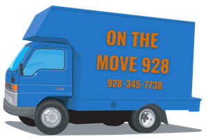 A blue moving truck that says on the move 928