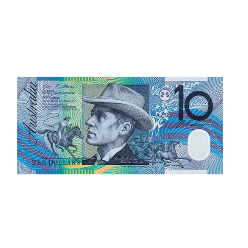 A 10 dollar bill with a man in a cowboy hat on it.