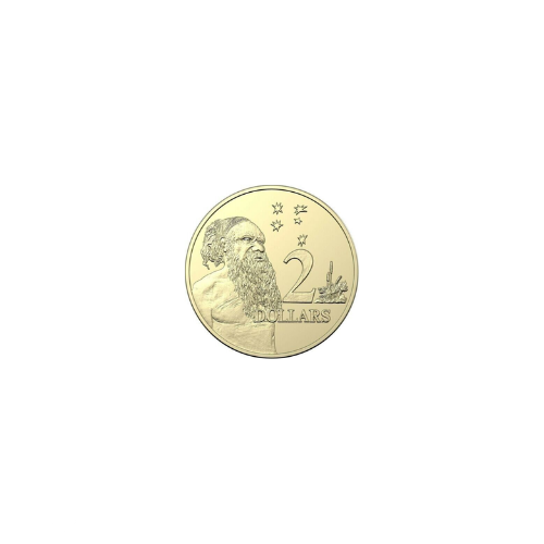 A gold coin with a picture of a man with a beard and the words 2 dollars on it