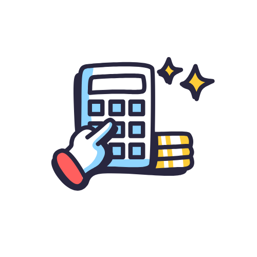 A hand is using a calculator next to a pile of money.