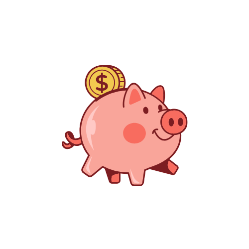 A piggy bank with a coin in it and a dollar sign on it.