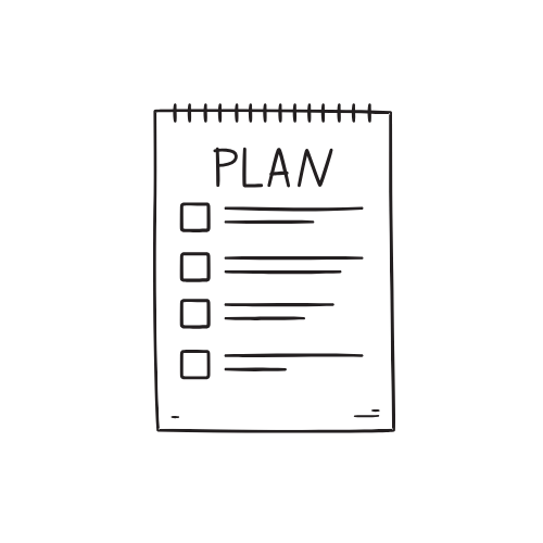 A hand drawn illustration of a notebook with a plan on it.