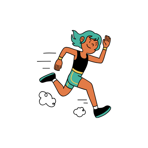 A cartoon illustration of a woman running on a white background.