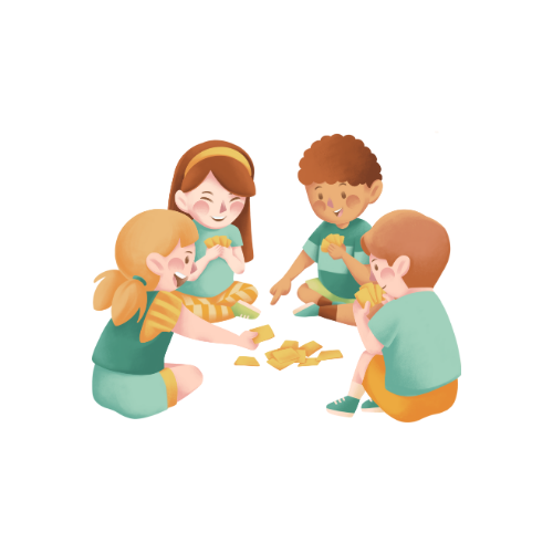 A group of children are sitting on the floor playing a game.