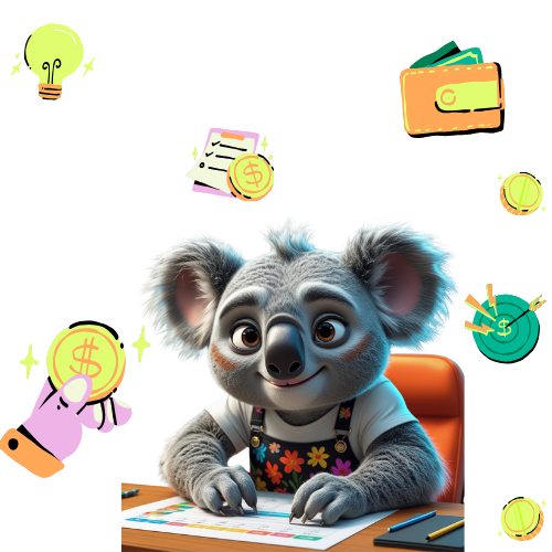 Ozzie the koala bear is sitting at a desk.