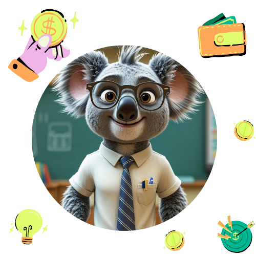 Ozzy the koala bear wearing glasses and a tie