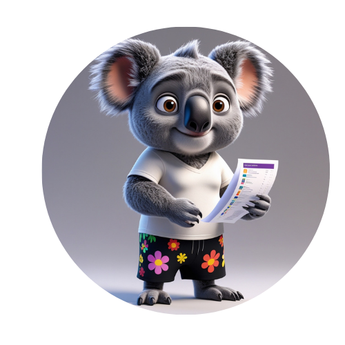 A cartoon koala bear is holding a piece of paper.