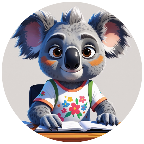 Ozzy the Koala sitting at a desk