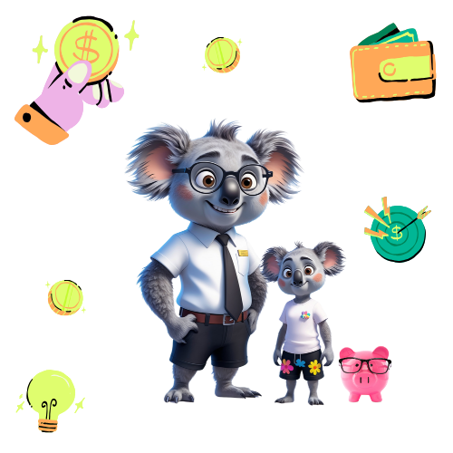 Ozzy the koala and a baby koala are standing next to each other.
