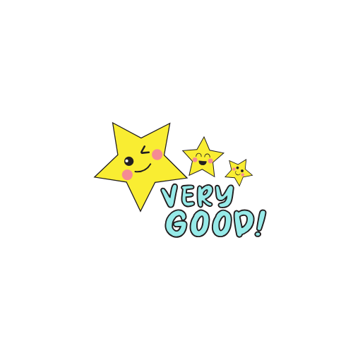 A yellow star with a face and the words `` very good ''.