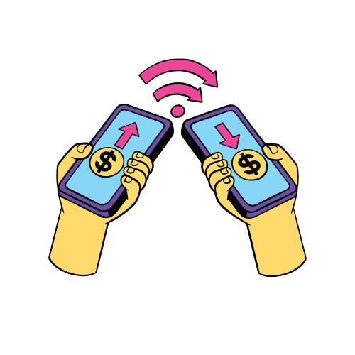 Two hands are holding two phones with a dollar sign on them.
