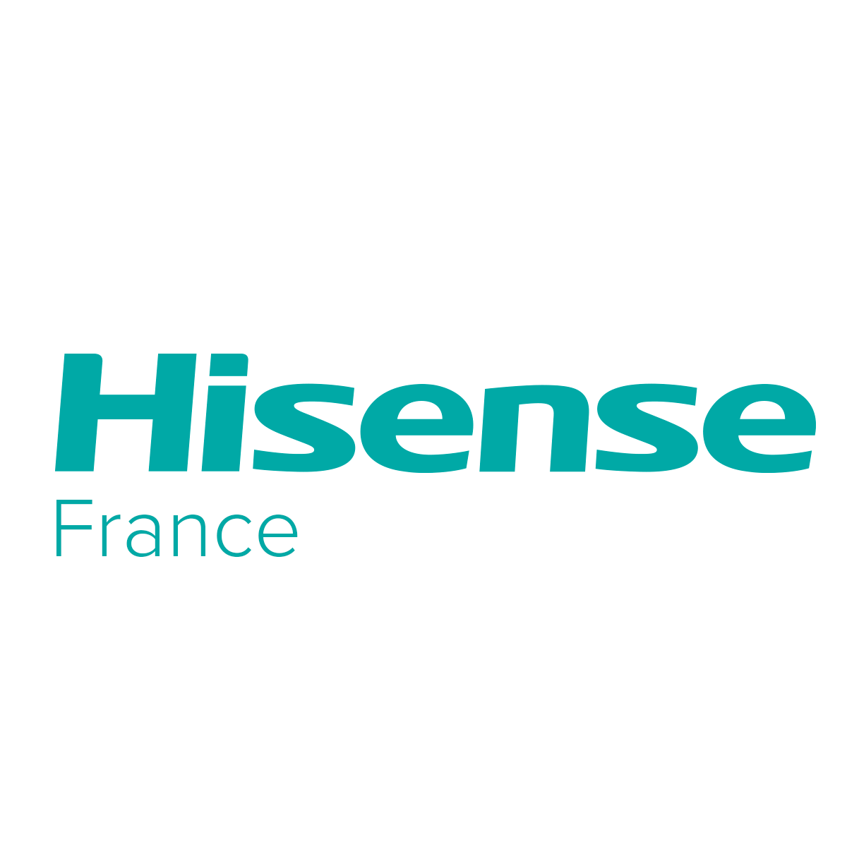 Logo Hisense France en turquoise sur fond blanc