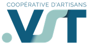 Logo de COOPÉRATIVE D'ARTISANS VST en turquoise et bleu clair avec le symbole « VST » stylisé