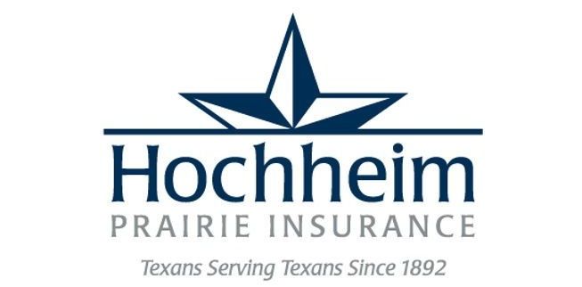 A blue and white logo for hochheim prairie insurance