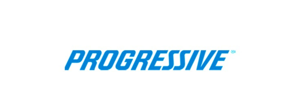 A blue and white progressive logo on a white background