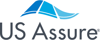 The logo for us assure shows a blue triangle and a wave.