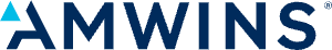 A blue and white logo for amwins on a white background