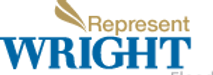 The logo for represent wright is blue and gold.