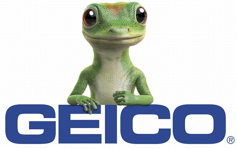 A geico logo with a lizard on it