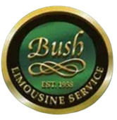 The bush limousine service logo is green and gold